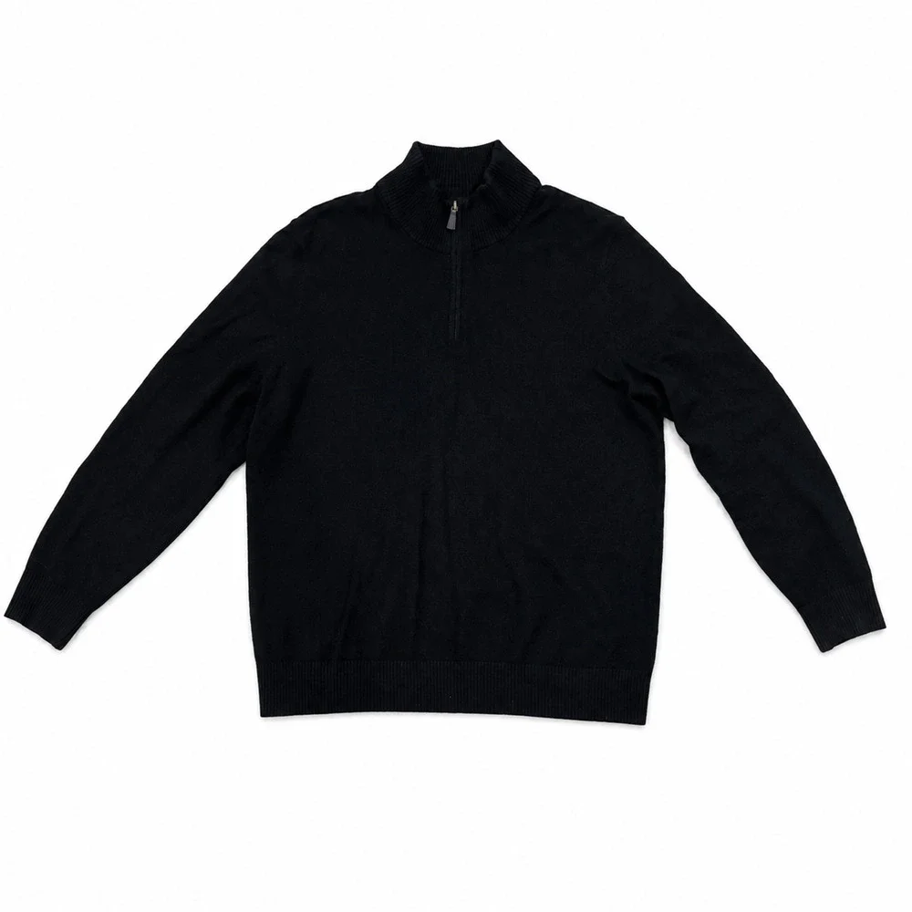 Lands’ End Men’s Black 100% Cashmere Quarter Zip Sweater Size Large 42-44